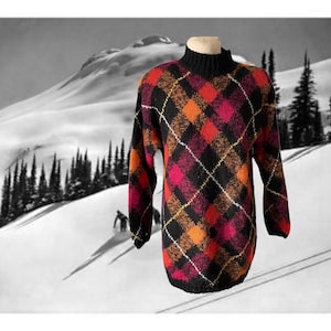 Vintage 90s Argyle Mohair Blend Sweater - David Hollis