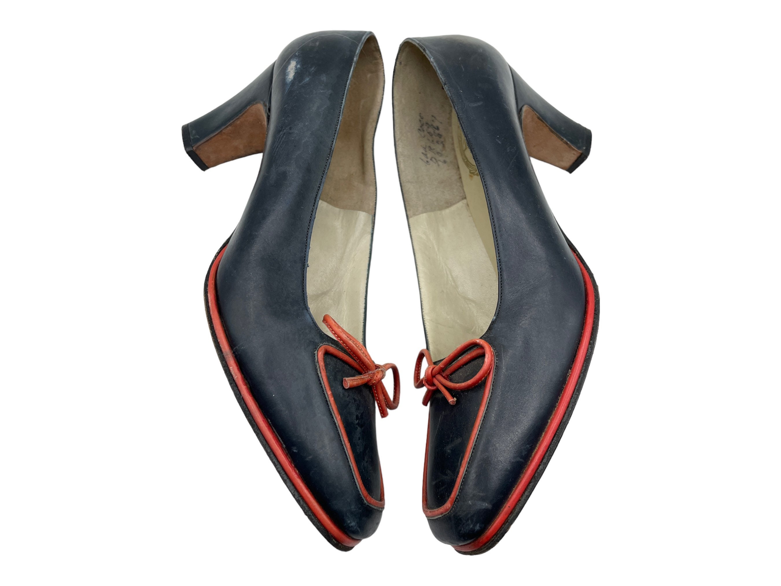 Vintage 1950s 1960s Heels Delman Handmade Leather Shoes Blue and