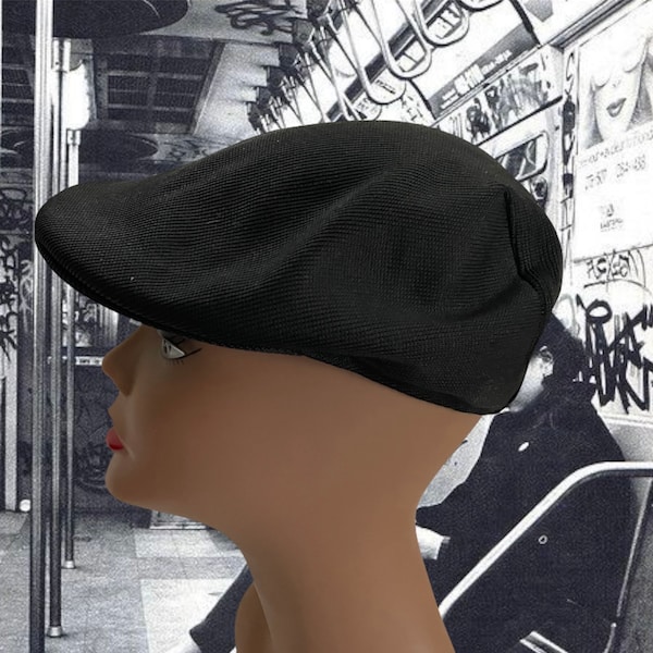 Vintage Newsboy Cap, Black Hats for Women, Nylon Knit Cabbie Hat, Baker Boy, Hat with a Visor