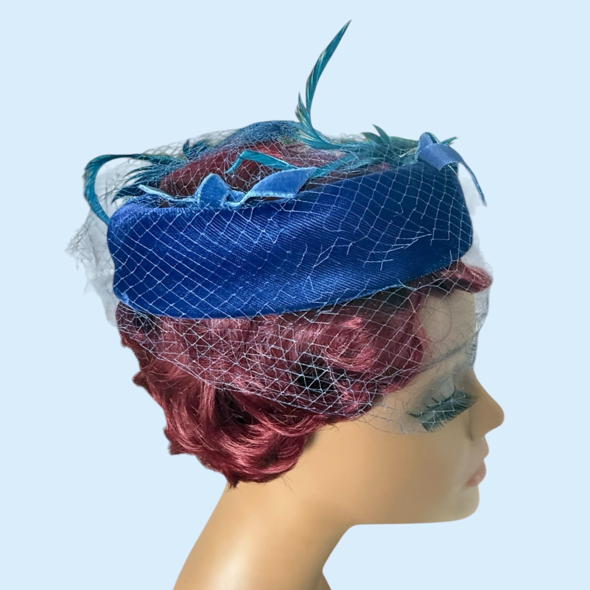 Vintage 1950s Red Feather Halo Hat with Mauve Veil What are these vintage hats, fascinators or hats? main image 2