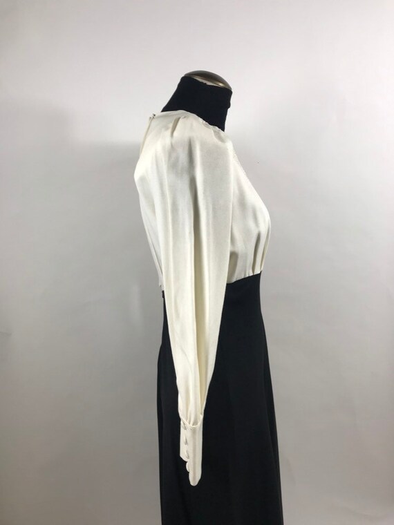Vintage 80s Two Tone Long Dress, Beaded Bodice, B… - image 9