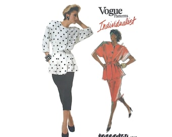 Vintage 1980s Vogue Dress Pattern, Individualist Designer Tamotsu, Loose Blouse Top, Straight Skirt, Factory Folds, Sewing, Size 10, Un-Cut