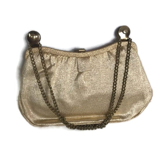 Vintage Evening Bag, Gold Lame Clutch, Adjustable… - image 4