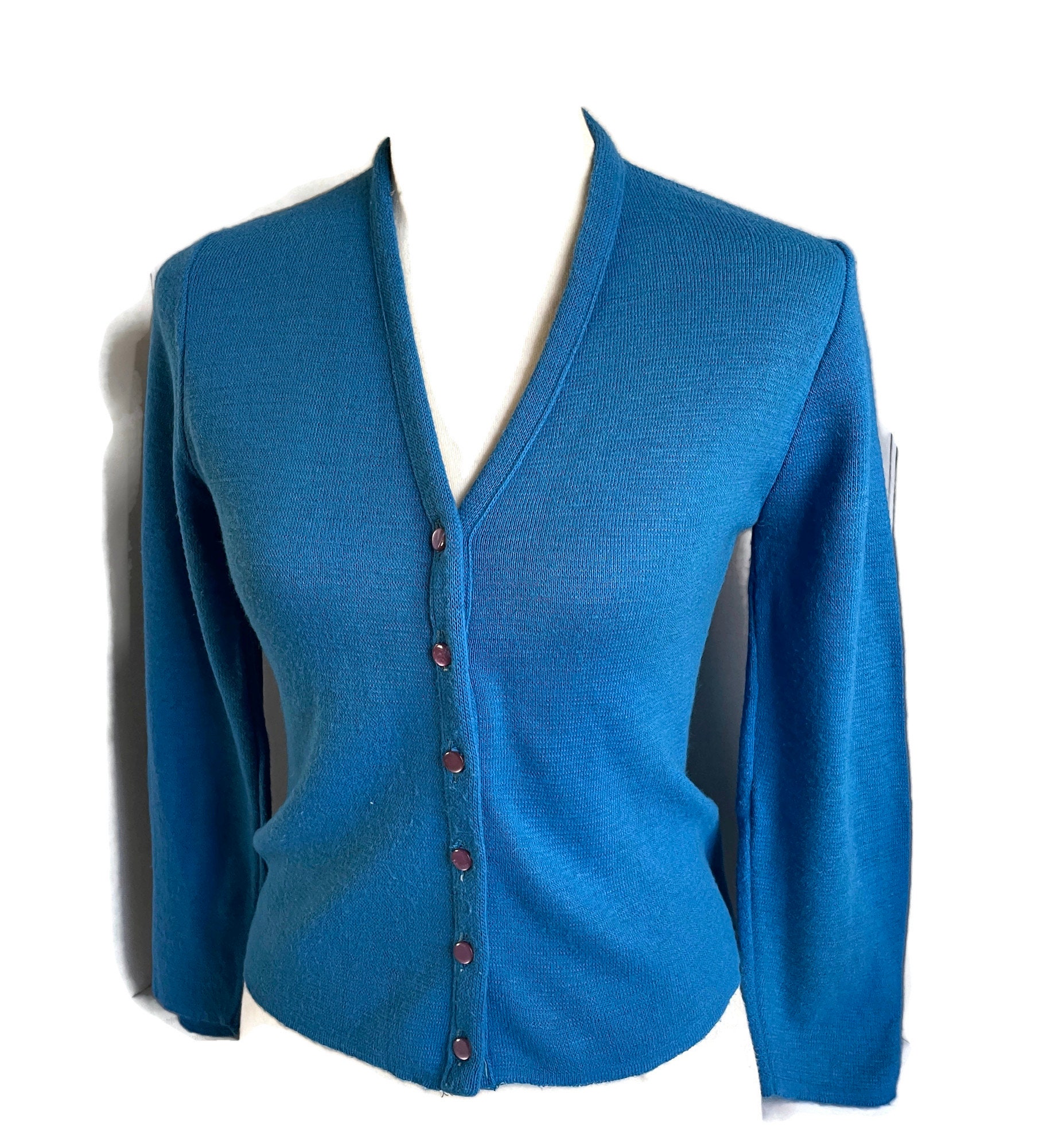 Vintage 1960s Orlon Cardigan Sweater Colleen Knitwear Blue | Etsy