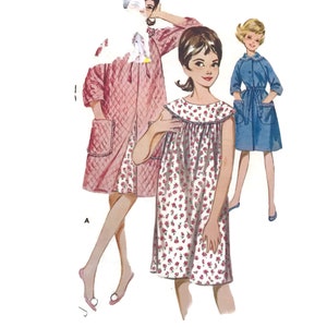 Vintage Sewing Pattern Butterick Nightgown and Robe 1960s  Size 12 Bust 30 60s Fashion Misses Sleepwear Night Gown Pattern Loungewear