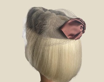 Vintage Favorette Fur Halo Hat: 1960s Mid Century Pillbox with Satin Bow