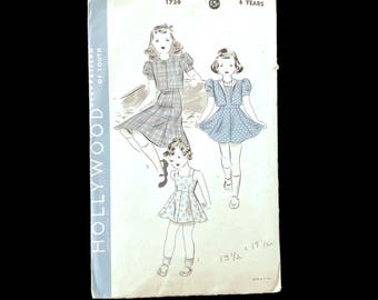 Vintage 1930s Hollywood Sewing Pattern Childs Bolero and Jumper Size 6 Years 1940s Pattern 1739 Hollywood Patterns of Youth Factory Folds