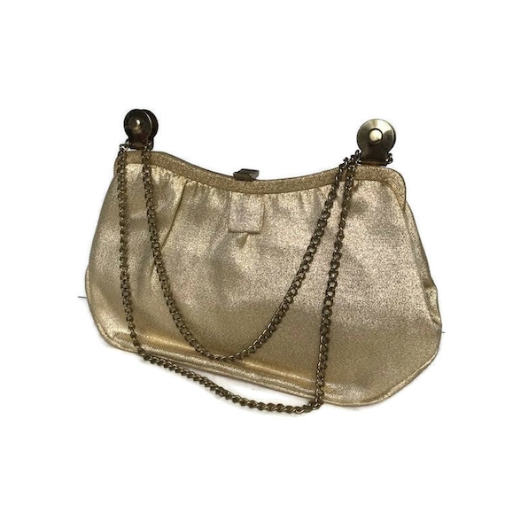 Vintage Evening Bag, Gold Lame Clutch, Adjustable… - image 1