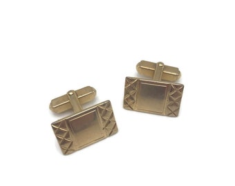 Vintage Anson Cufflinks, Gold Tone Metal, Rectangular, Gold Cuff Links, Criss Cross, Mid Century Mens Jewelry, French Cuffs, Gift for Him,