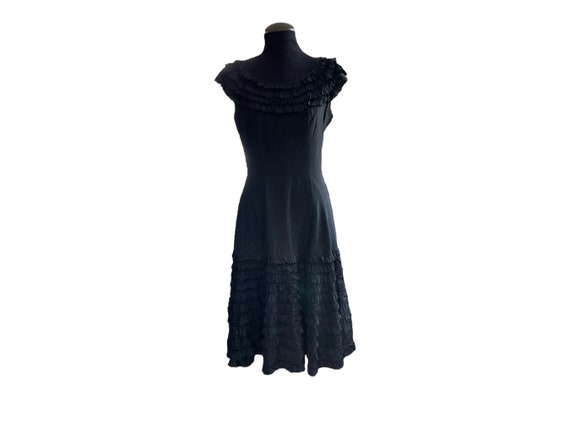 Vintage 1950s Elinor Gay Black Taffeta Dress, Ruf… - image 8