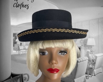 Vintage 70s Bollman Black Wool Felt Bolero Hat: Gold Braid  display picture 2