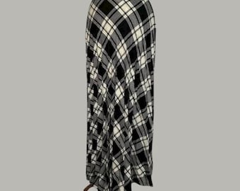 Vintage 80s Plaid Maxi Skirt: Black, White, Gold Lurex, Pleated