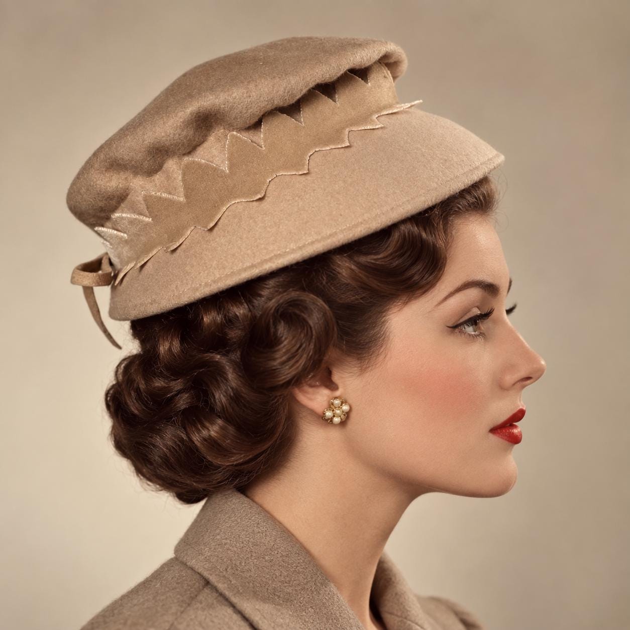 1940s Glenover Wool Felt Cloche Hat: Vintage Tan Velvet Band