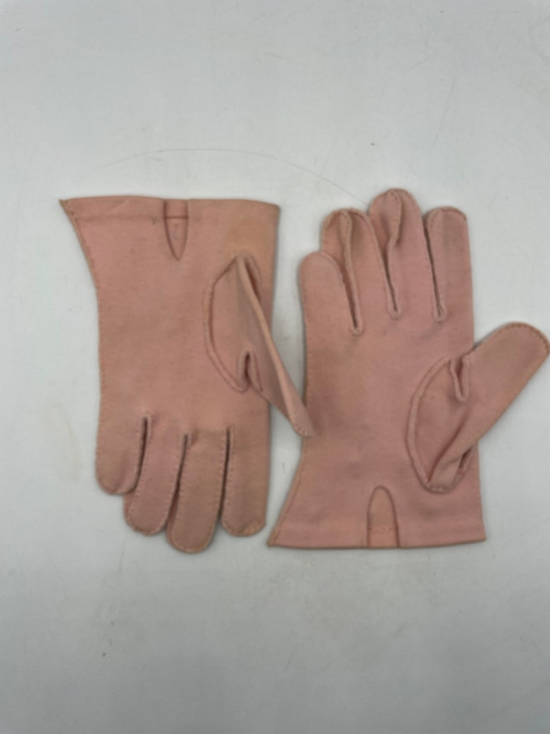Vintage Pink Cotton Gloves Beaded Embellishment Very Small Etsy