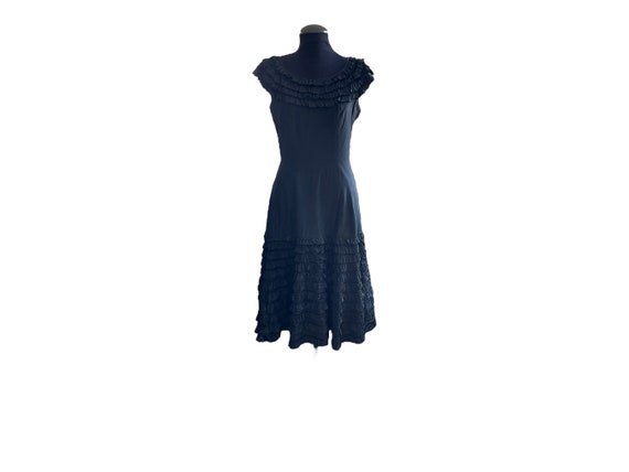 Vintage 1950s Elinor Gay Black Taffeta Dress, Ruf… - image 3
