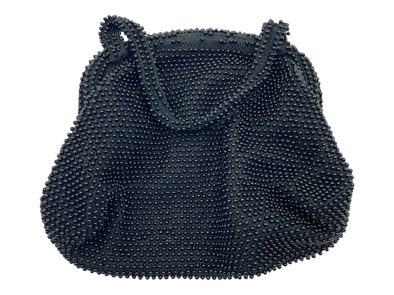 Vintage Schwarze Perlen Handtasche: 1950s-60s Abendtasche mit