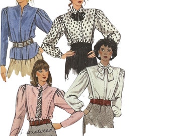 UN-CUT Vintage 1980s McCall's Sewing Pattern 9236, Pussy Bow Blouse, Shoulder Pads, Size 20, Plus Size Full Figure, Factory Folds, Bust 42