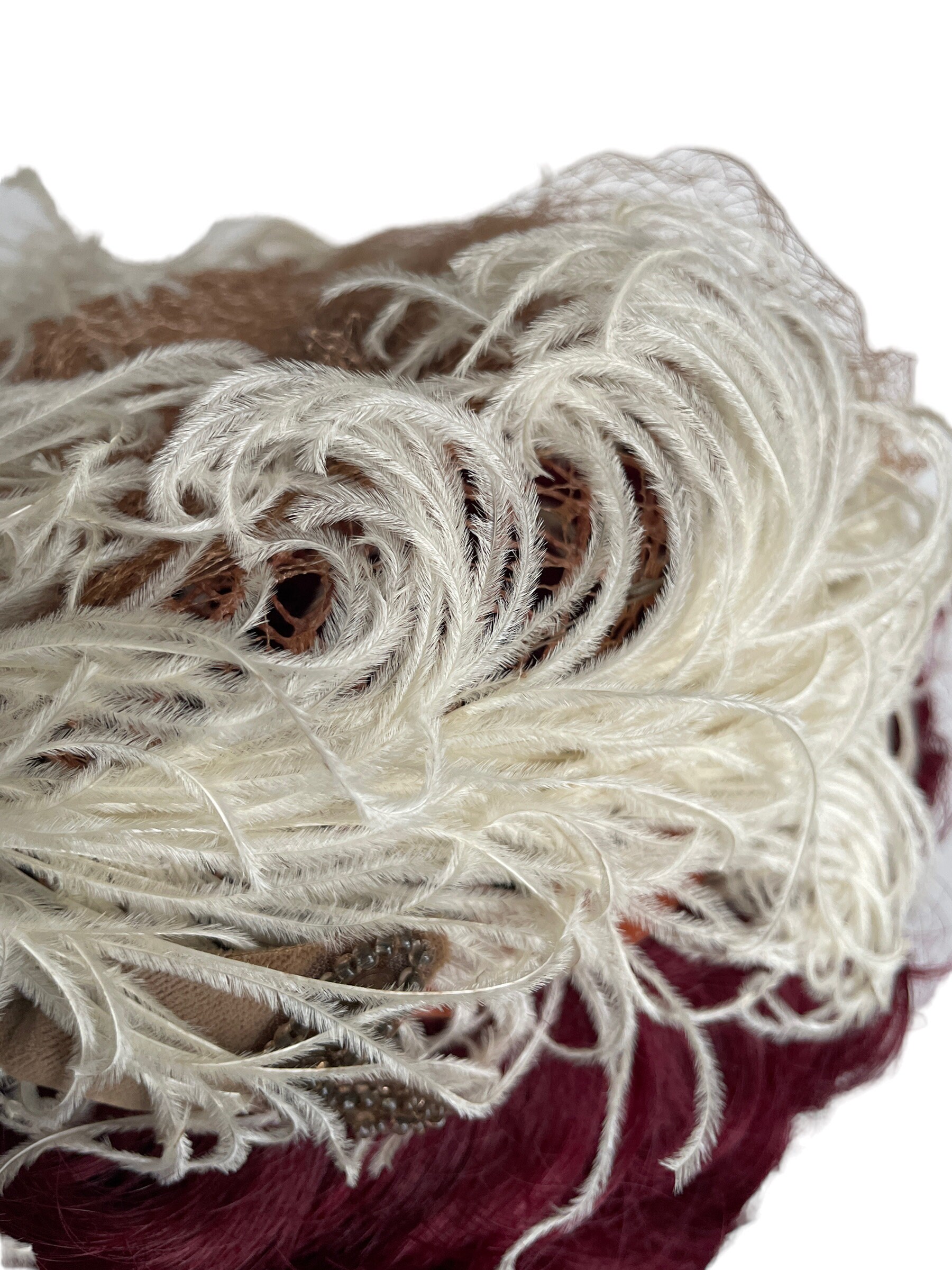 Vintage 1950s Ostrich Feather Pillbox Hat: Mid Century 
