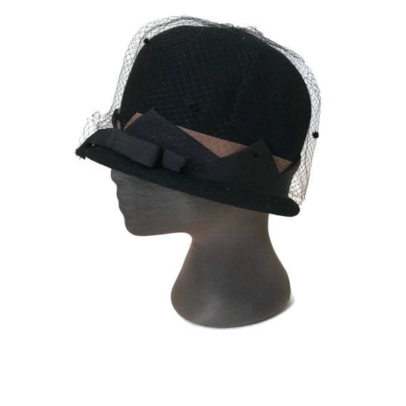 Vintage Black Felt Hat Cloche Hat Glenover Henry … - image 3