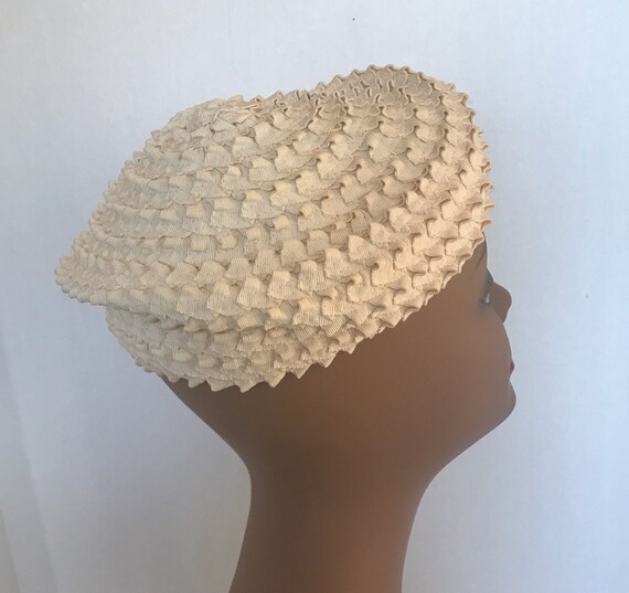 Vintage Grosgrain Ribbon Beret Off White Winter W… - image 7