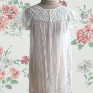 Vintage 1960s Peignoir Robe, Sheer White Nylon with Lace, Short Sleeve Robes, Sexy Summer Robes, Boudoir, Bridal, 60s Honeymoon Trousseau