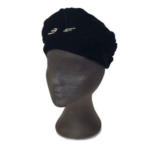 Vintage 1940s Black Velvet Turban: Rhinestone Old Hollywood Glamour
