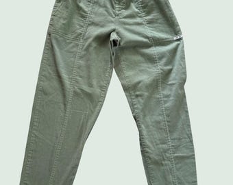 Vintage 80s  Cherokee Corduroy Ankle Pants, Sage Green, Size 12, High Waisted, Big Pockets