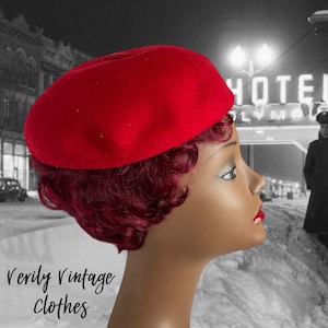 Vintage Red Wool Beret with Ear Flaps - 1950s Glenover Tam
