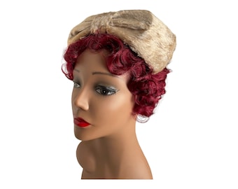 Vintage Faux Fur Juliet Cap: Champagne Formal Hat with Bow