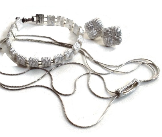 Vintage Jewelry Napier Necklace Set Silvertone Ch… - image 3