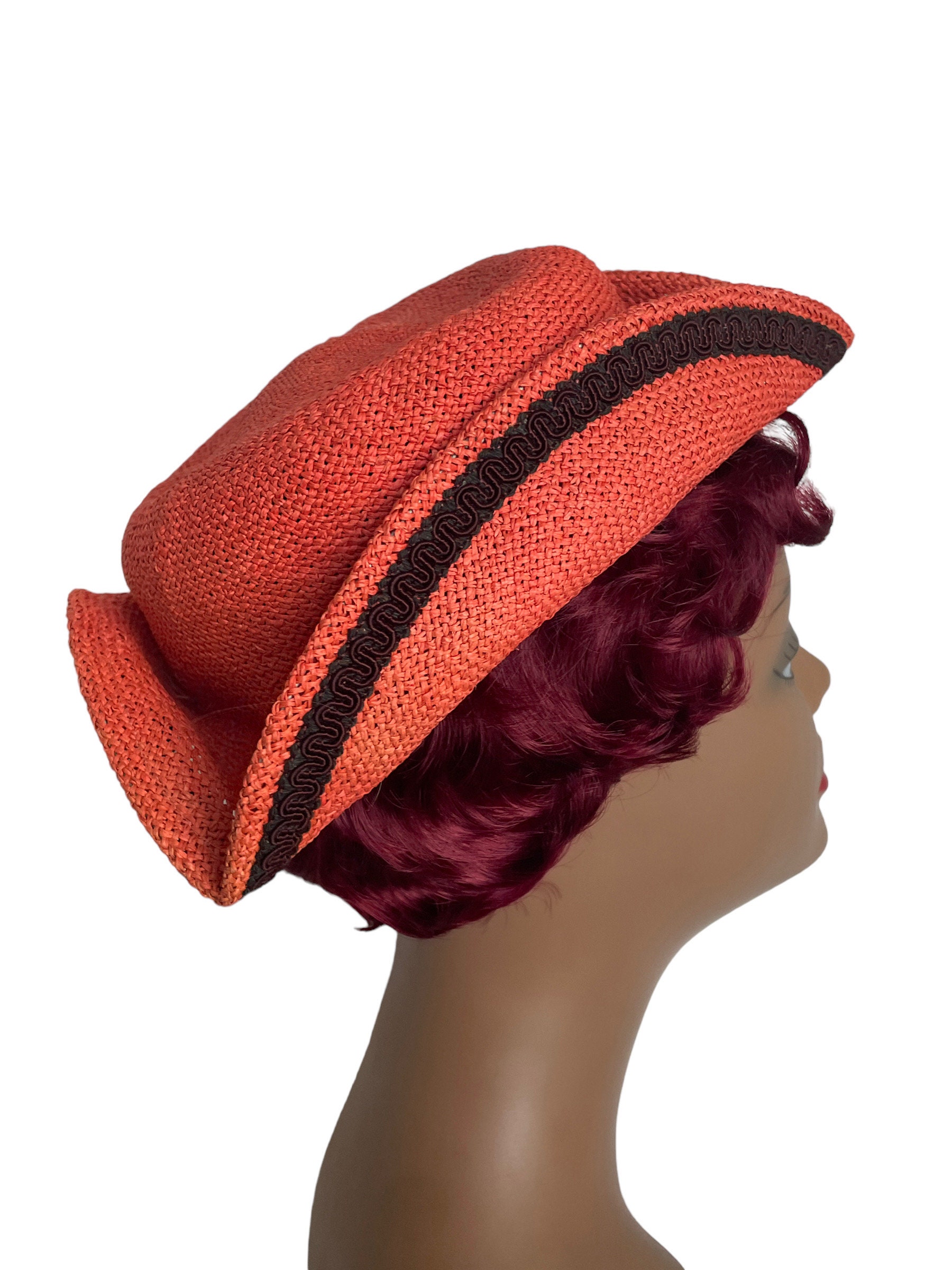 Vintage 80s Whittall & Javits Straw Tricorn Hat: Orange  display picture 2