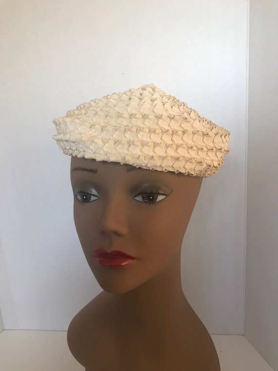 Vintage Grosgrain Ribbon Beret Off White Winter W… - image 5