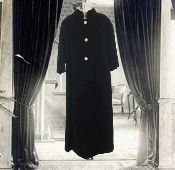 Vintage Black Velvet Opera Coat, Long Evening Coat