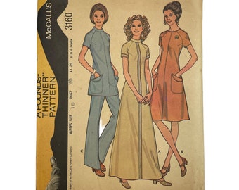 1970s UN-CUT Vintage McCall's  Sewing Pattern, A-Line Dress Tunic and Pants, 1972, Misses Size 18, Bust 40, Factory Folds, Pounds Thinner