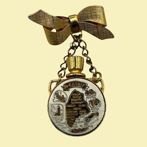 Vintage Maine Souvenir Pin, Fläschchen mit Stopfen, Karte, Gold Schleife