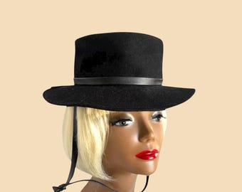 Black Wool Felt Hat Wide Brimmed Vintage Hat Henry Pollack  display picture 1