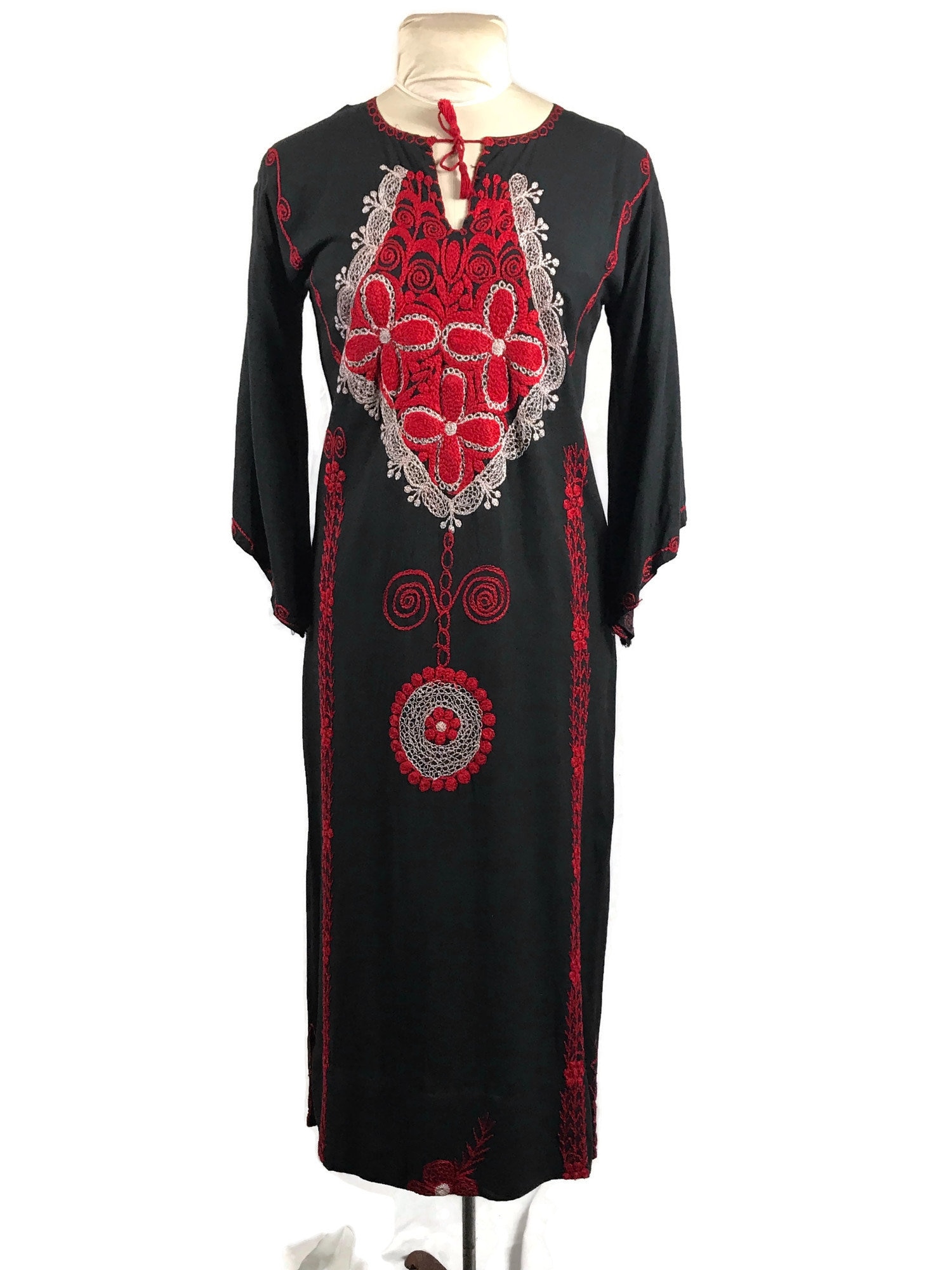 Vintage Kaftan Dress Long Embroidered Dress Angel Sleeves | Etsy