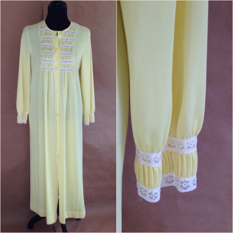 60's Nylon Robe Vintage Lingerie Light Yellow White Lace | Etsy