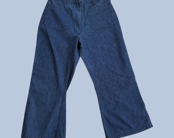 Jean en denim vintage des années 1970 pour femme, jambe large de style bleu marine, nouveau stock ancien NSA