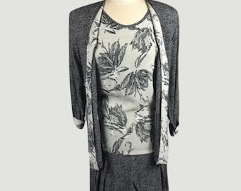 Conjunto de vestido y chaqueta Carol de los años 80: rayón floral, talla 6