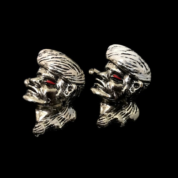 Vintage Figural Cuff Links, Silvertone Metal, Man… - image 2