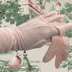 Vintage 60s Gloves, Pink Nylon, Over the Wrist, Prom Gloves, Lightweight Summer Gloves, Gauzy, Formal Gloves, Cocktail Gloves, Mid Century