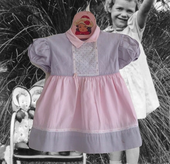 Vintage 40's Toddler Dress Patricia Ann Pink and … - image 1