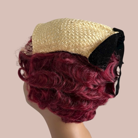 Vintage 1940s Woven Ribbon Fascinator: Black Velvet Bow Half  display picture 1