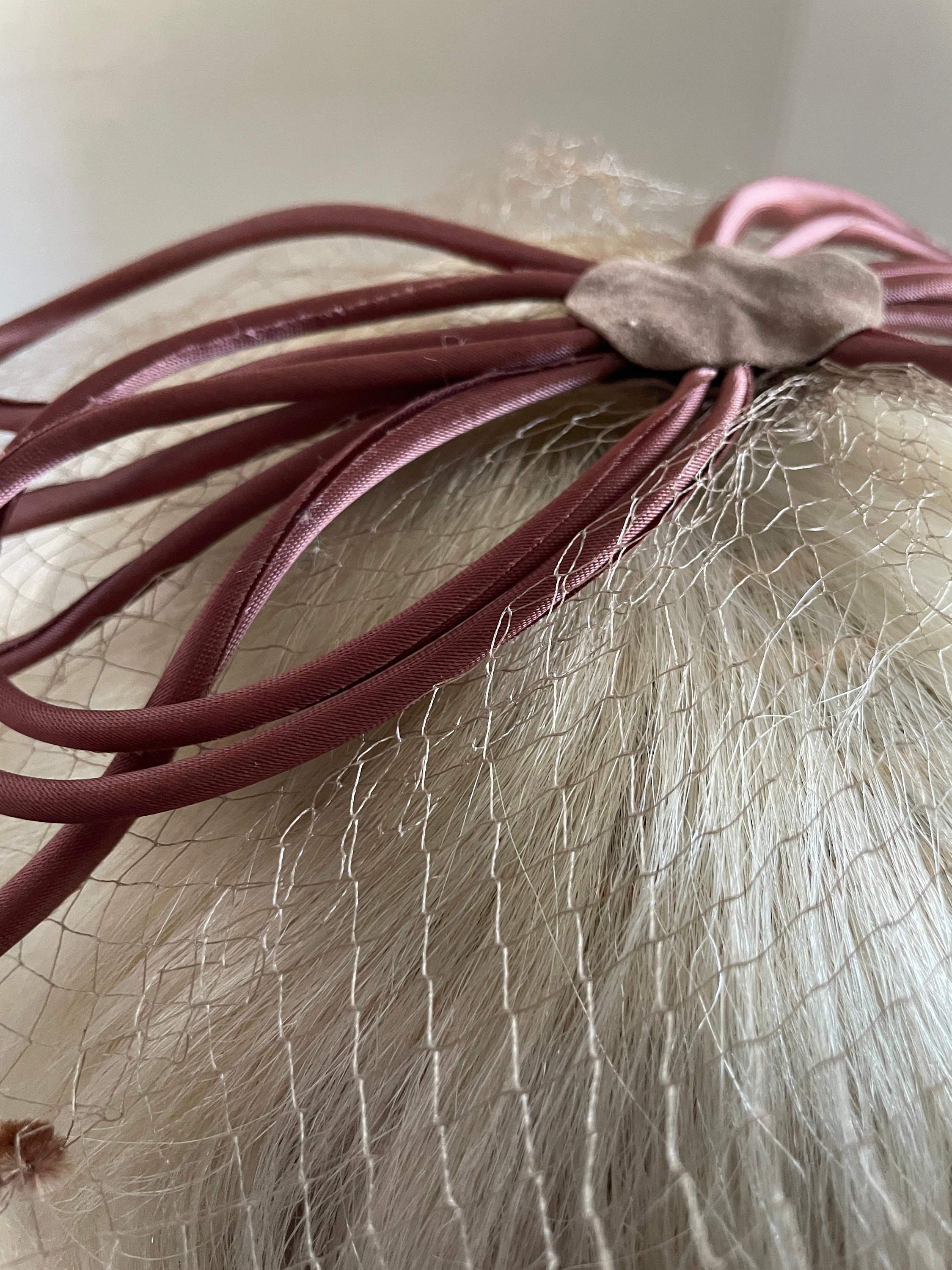 Vintage 1960s Brown Satin Fascinator Hat With Flocked Veil 