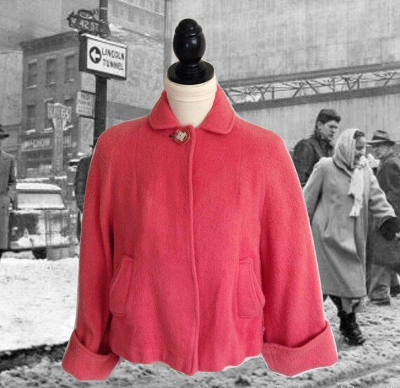 Vintage 40 S Swing Jacket Coral Wool National Recovery Act Ancy Powder Puff Wool Fleece Short Jacket 1930 S 50 S