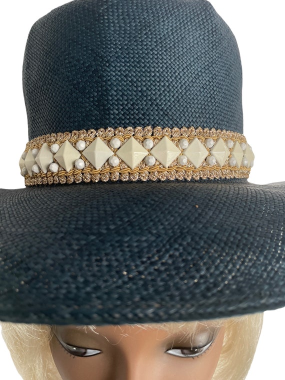Chapeau De Paille à Larges Bords Bleu Marine - Taille M, Style Estival - Occasion Bon état