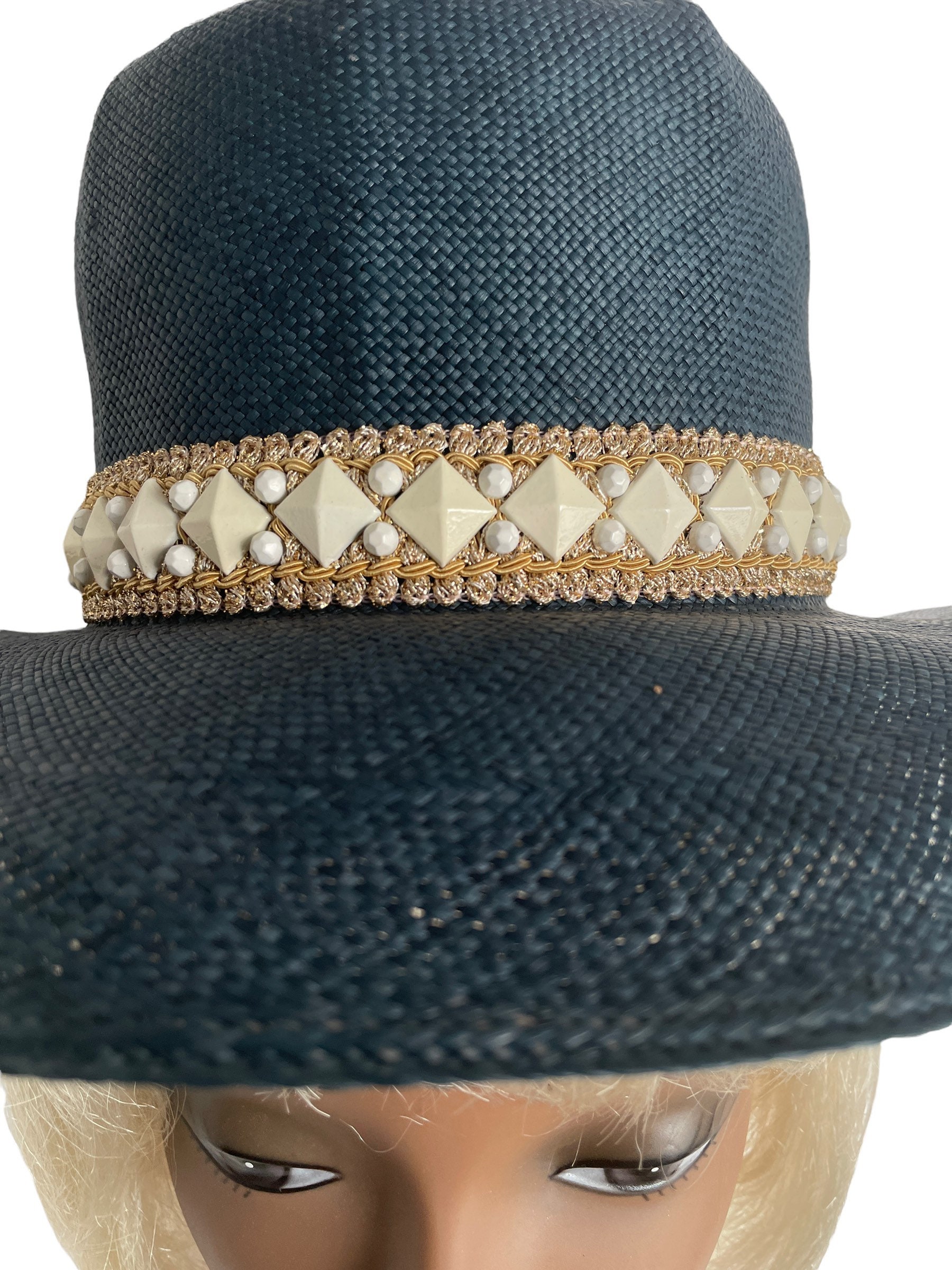 Vintage Don Anderson‎ Blue Straw Fedora Sun Hat Women’s Size Small 1980s Orange Don Anderson Hat | Straw Ribbon Heaven main image 3