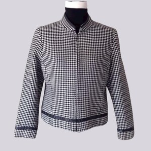 Vintage Pendleton Wool Houndstooth Jacket: Cropped Leather Trim