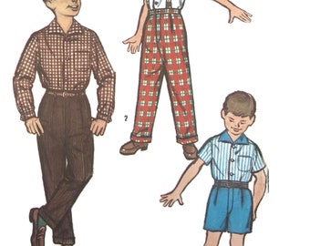 Vintage Sewing Pattern, 1950s Simplicity Boys Pattern, 1822 Shirt and Trousers, Suspenders, Size 7, Chest 25, Kids Clothing, Factory Folds